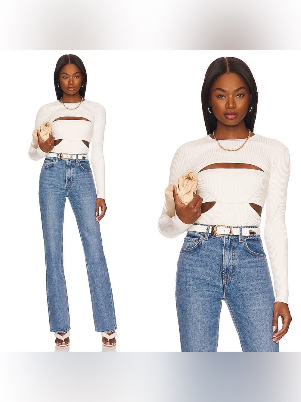 NWT GRLFRND Kasia Long sleeve cut out Bandeau Sweater in Ivory